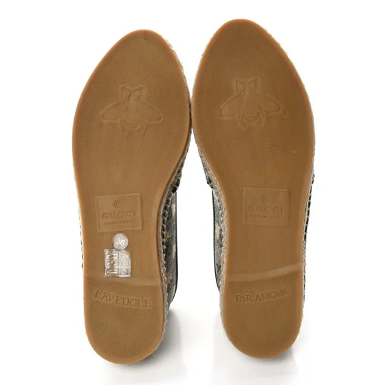 Affordable GUCCI GG Supreme Monogram Bees Espadrille Flats 36 Beige Ebony Oro Black 0117