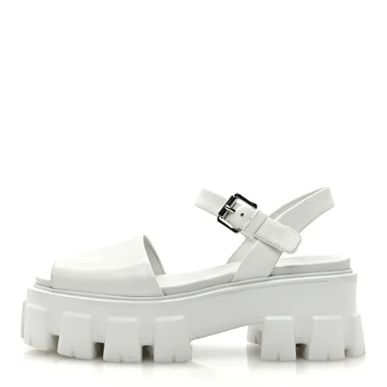 PRADA Spazzolato Monolith 55mm Sandals 35 White 0117