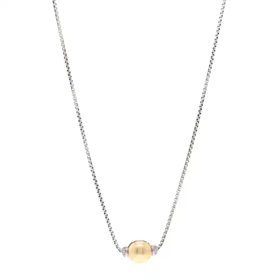 Cheap DAVID YURMAN Sterling Silver 18K Yellow Gold Diamond 10mm Solari Pendant Necklace 0129