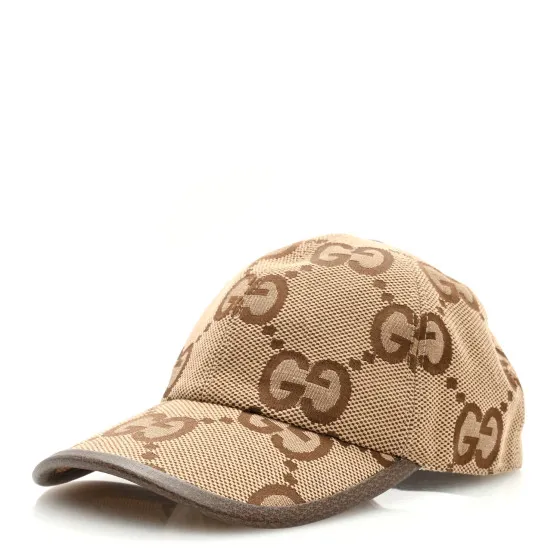 GUCCI Monogram Jumbo GG Baseball Hat M 57 Camel Ebony 0118