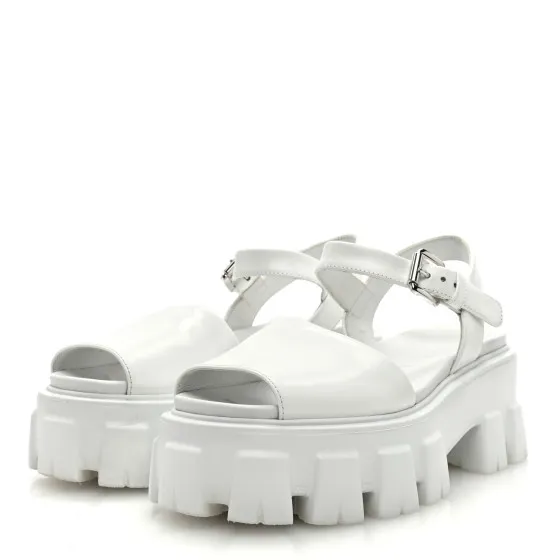 Rep PRADA Spazzolato Monolith 55mm Sandals 35 White 0117