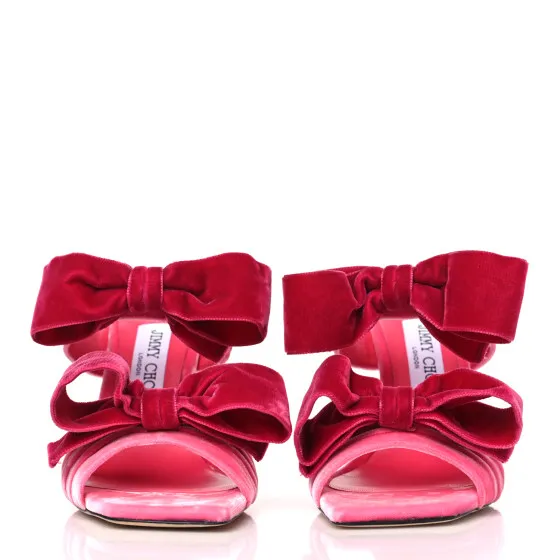 Cheap JIMMY CHOO Velvet Bow Flaca 100 Sandals 37 Candy Pink Fuchsia 0118