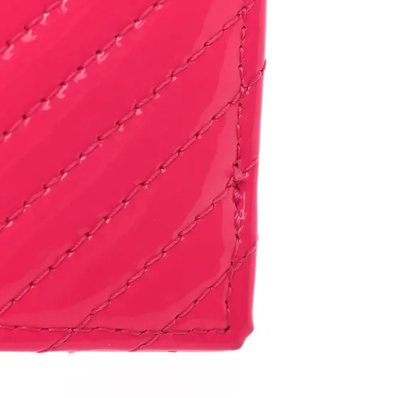 Cheap CHANEL Patent Chevron Quilted Boy Zip Card Holder Neon Pink 0118