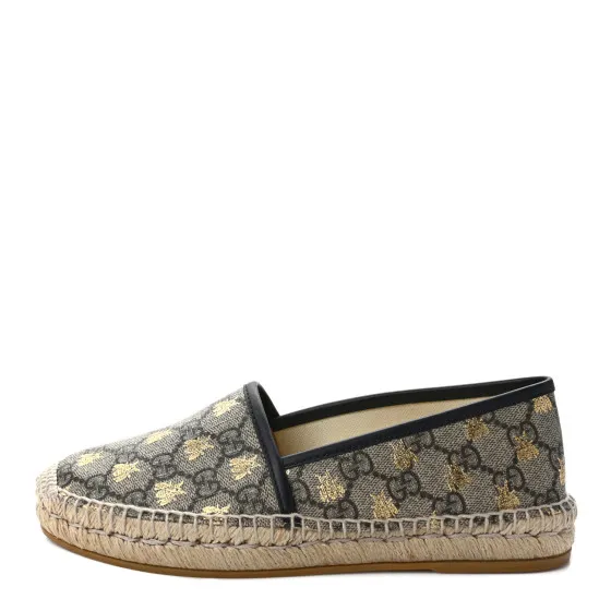 Affordable GUCCI GG Supreme Monogram Bees Espadrille Flats 36 Beige Ebony Oro Black 0117