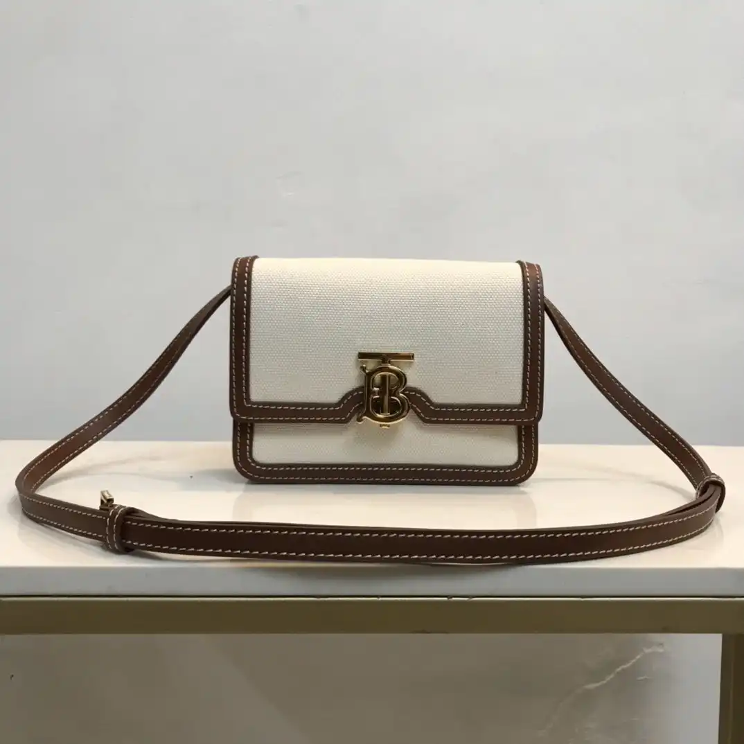 BURBERRY Two-tone Canvas and Leather TB Bag 0125