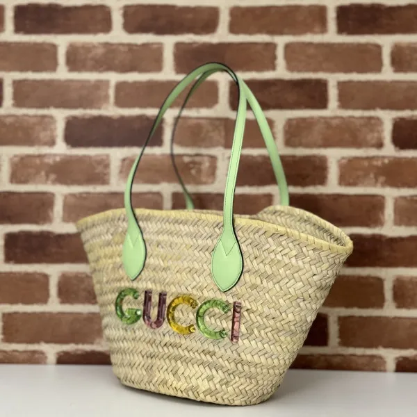 Rep GUCCI SMALL STRAW TOTE WITH GUCCI LOGO 0121