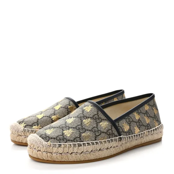 Affordable GUCCI GG Supreme Monogram Bees Espadrille Flats 36 Beige Ebony Oro Black 0117