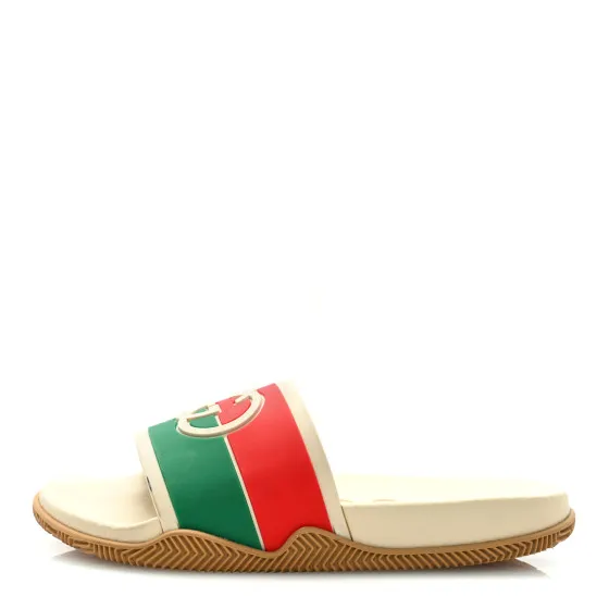 GUCCI Rubber Web Womens Interlocking G Slide Sandals 37 Mystic White Green Red 0112