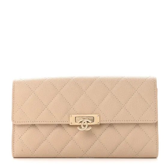 Affordable CHANEL Caviar Quilted Large Golden Class Gusset Flap Wallet Beige 0118