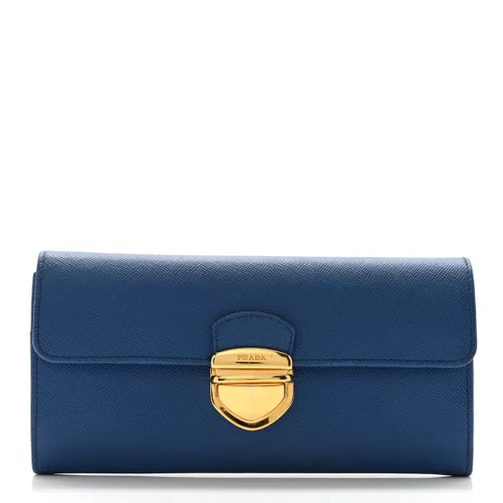 PRADA Saffiano Tuc Continental Flap Wallet Azzurro 0112