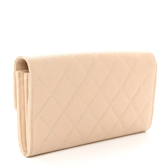 Affordable CHANEL Caviar Quilted Large Golden Class Gusset Flap Wallet Beige 0118