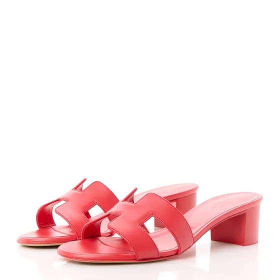 Affordable HERMES Calfskin Oasis Sandals 37.5 Rouge Rubis 0117