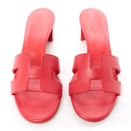 Affordable HERMES Calfskin Oasis Sandals 37.5 Rouge Rubis 0117