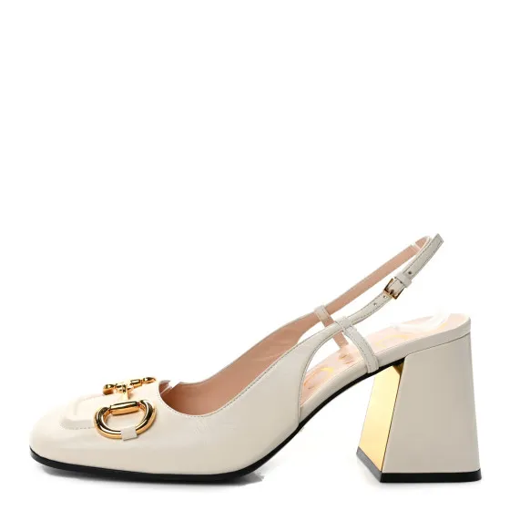 Cheap GUCCI Malaga Kid Horsebit 75mm Slingback Pumps 39 Mystic White 0117