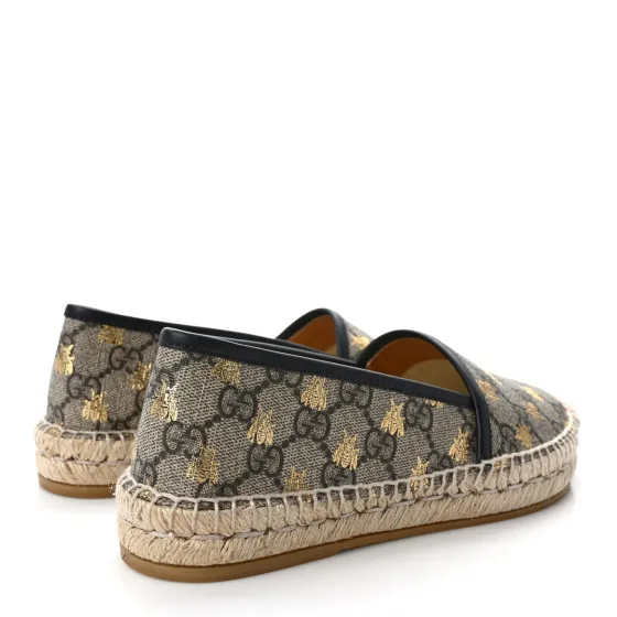 Affordable GUCCI GG Supreme Monogram Bees Espadrille Flats 36 Beige Ebony Oro Black 0117