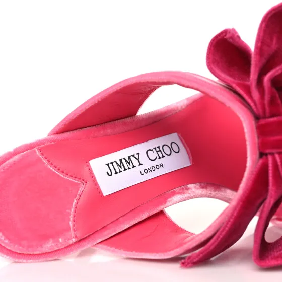 Cheap JIMMY CHOO Velvet Bow Flaca 100 Sandals 37 Candy Pink Fuchsia 0118