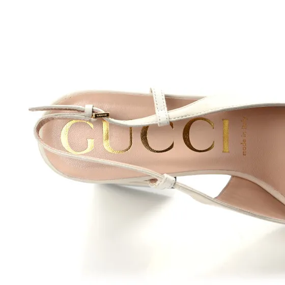 Cheap GUCCI Malaga Kid Horsebit 75mm Slingback Pumps 39 Mystic White 0117