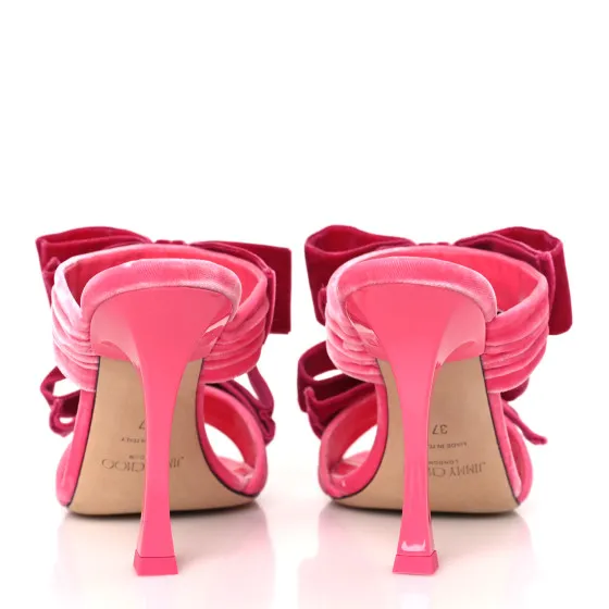 Cheap JIMMY CHOO Velvet Bow Flaca 100 Sandals 37 Candy Pink Fuchsia 0118