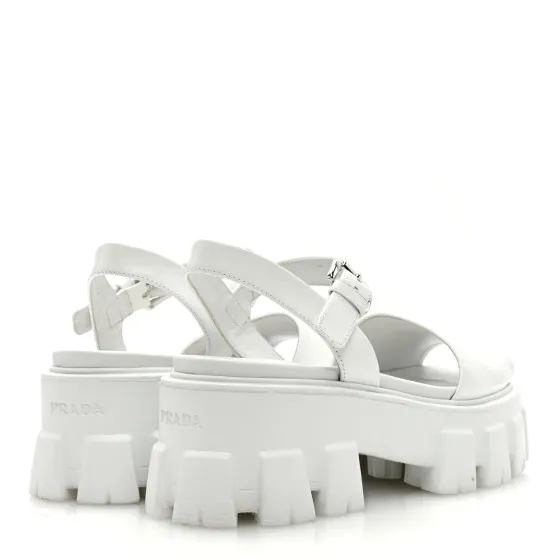 Rep PRADA Spazzolato Monolith 55mm Sandals 35 White 0117