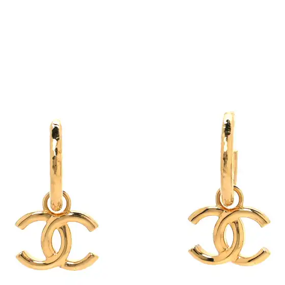 CHANEL CC Hoop Drop Earrings Gold 0129