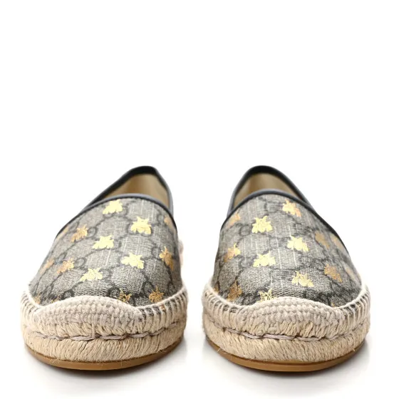 Affordable GUCCI GG Supreme Monogram Bees Espadrille Flats 36 Beige Ebony Oro Black 0117