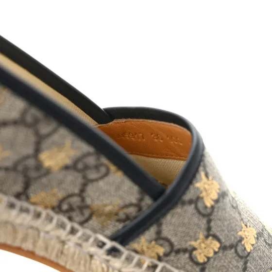 Affordable GUCCI GG Supreme Monogram Bees Espadrille Flats 36 Beige Ebony Oro Black 0117