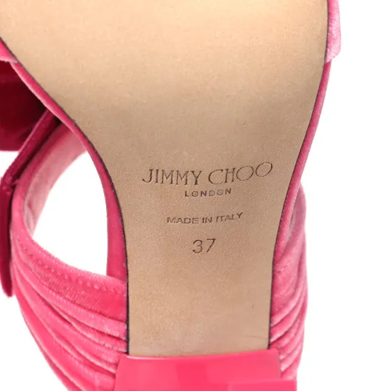 Cheap JIMMY CHOO Velvet Bow Flaca 100 Sandals 37 Candy Pink Fuchsia 0118