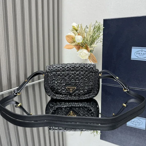 Affordable Prada Crochet and leather shoulder bag 0120