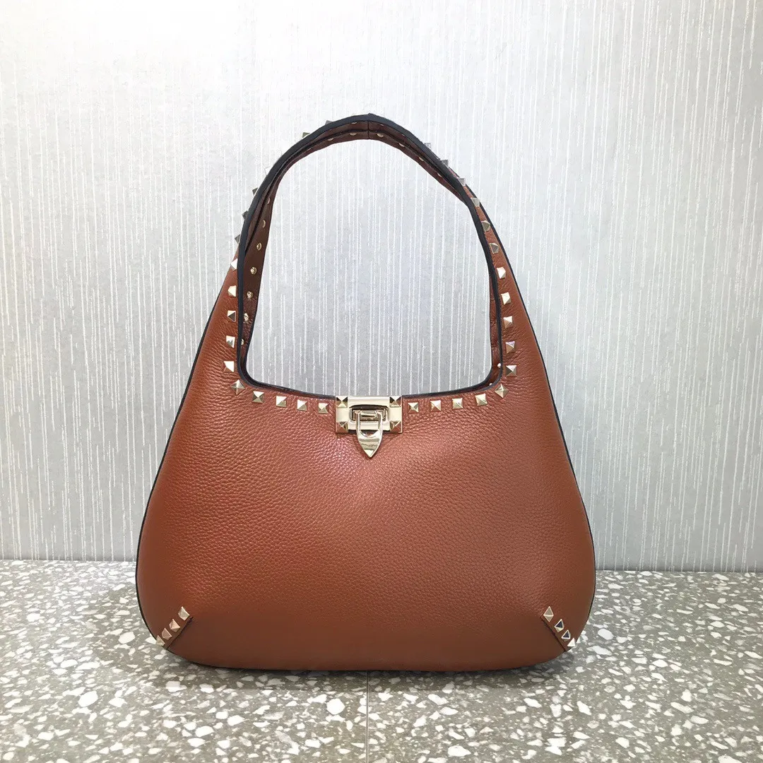 VALENTINO SMALL ROCKSTUD GRAINY CALFSKIN HOBO BAG 0113