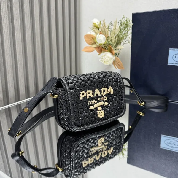 Affordable Prada Crochet and leather shoulder bag 0120