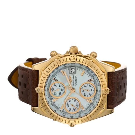 Rep BREITLING 18K Yellow Gold Alligator Mother of Pearl 40mm Chronomat Automatic Watch K13050.1 0115