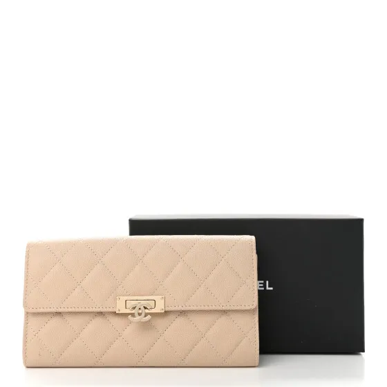 Affordable CHANEL Caviar Quilted Large Golden Class Gusset Flap Wallet Beige 0118