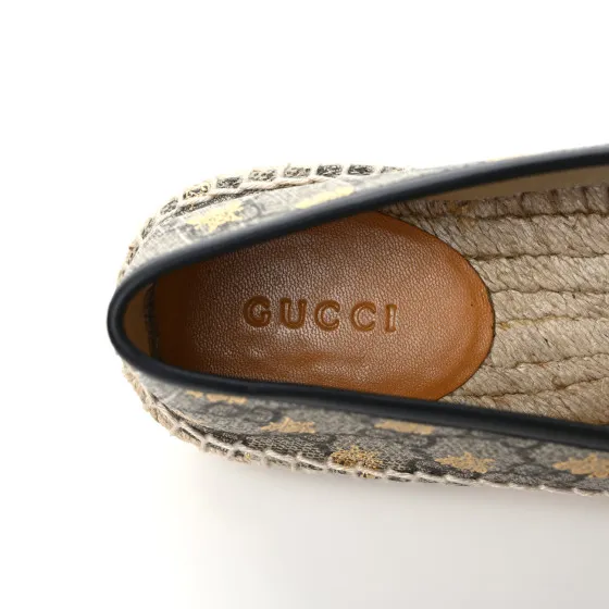 Affordable GUCCI GG Supreme Monogram Bees Espadrille Flats 36 Beige Ebony Oro Black 0117